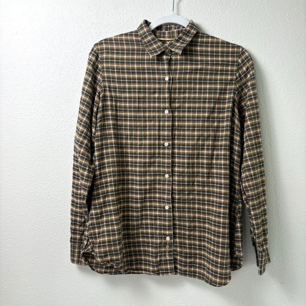 Barbour Button Front Flannel Shirt Womens 8 Brown Plaid Long Sleeve Top